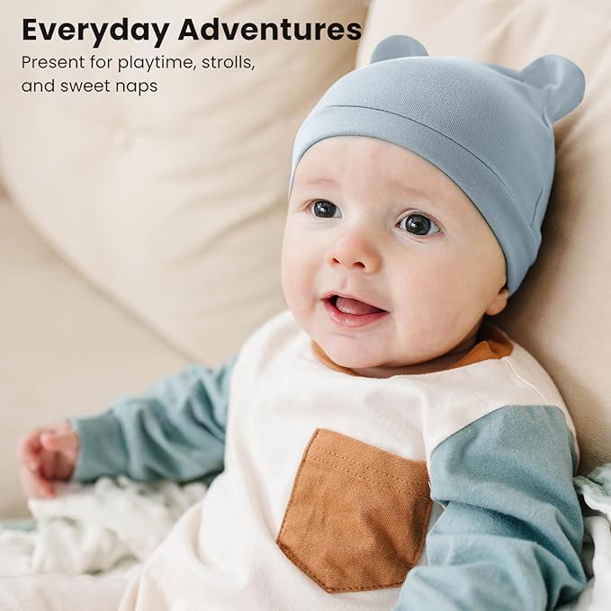 Konssy 6-Pack Baby Newborn Hats with Bear Ears Baby Beanie Hats - Soft Caps for Infant Boys & Girls, 0-3 Months