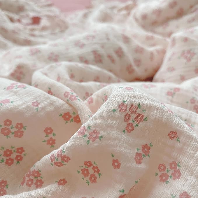 BuLuTu Cotton Muslin Kids Toddler Pillowcase with Galsang Flowers Print, Shabby Chic Nursery Pillowcases with Ruffle Edge, Boys Girls Soft Travel Pillow, Durable Pillow Cover 14"x20", 1 Piece