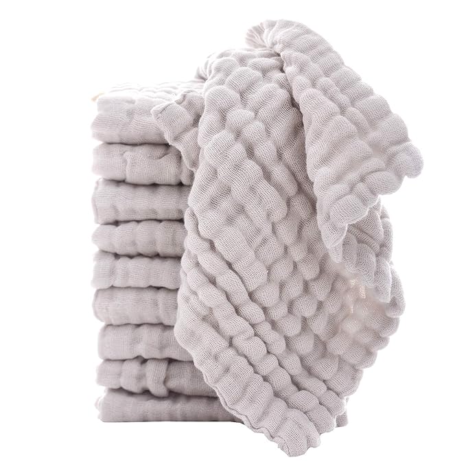 MUKIN Baby Washcloths - Natural Cotton Baby Wipes - Soft Newborn Face Towel for Sensitive Skin - 10 Pack, 12x12 inches