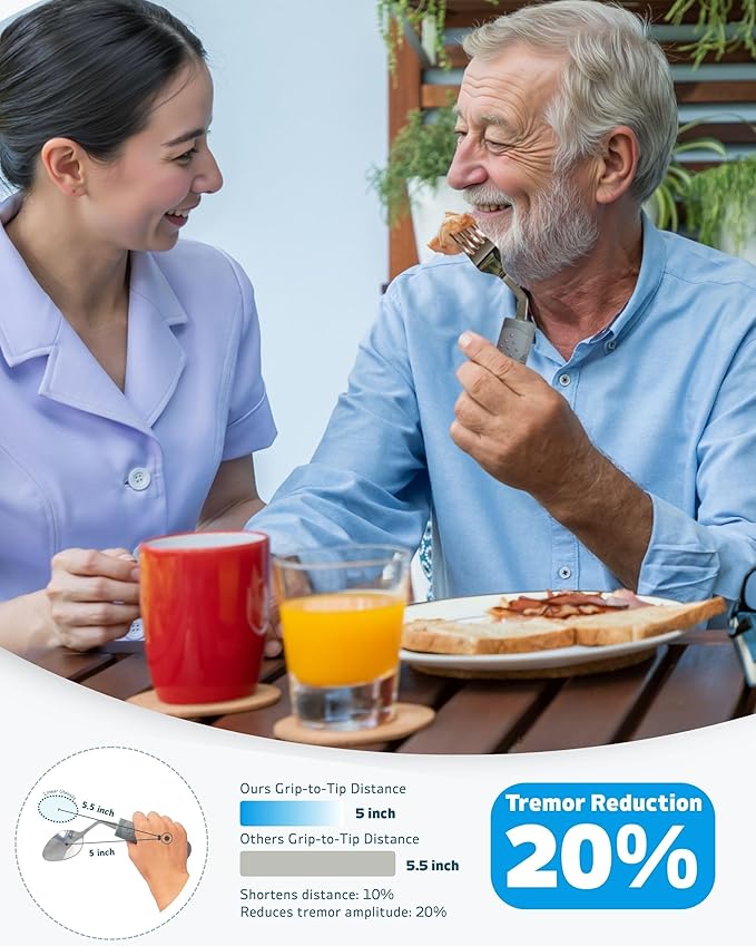 Adaptive Utensils (4-Piece Kitchen Set) Weighted 7 oz - 42° Angled Utensils for Parkinson's Patients, Hand Tremors, Arthritis & Elderly - Weighted Silverware for Hand Tremors (Left Handed)