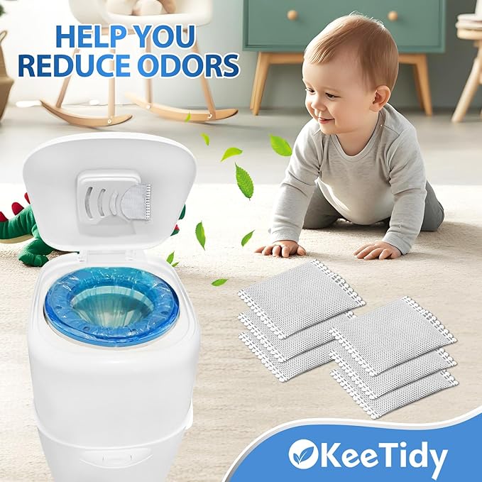 Diaper Pail Deodorizer Odor Absorber Carbon Filter Refill Compatible with Diaper Genie Complete Pail, 12 Pack