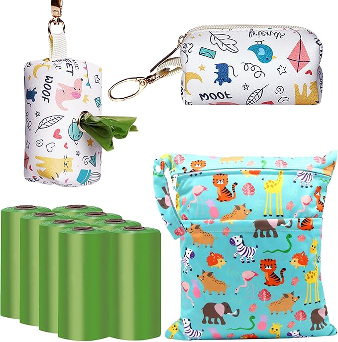 Baby Disposable Diaper Bags Diaper Sacks 120 Count 9x13 inch THICK & NO LEAK and Waterproof & Washable Diaper Wet Dry Bag (12x14 inch) and Diaper Sacks Dispenser