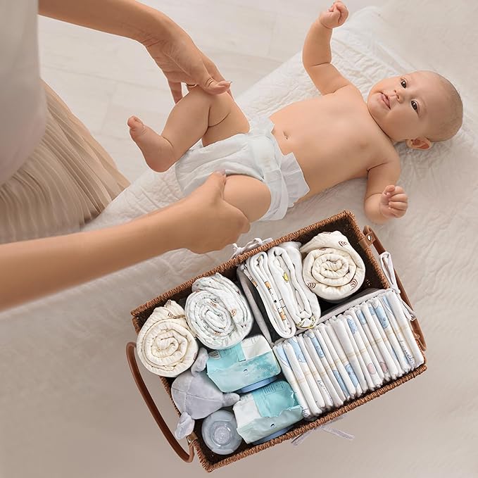 HBlife Diaper Caddy Organizer, Hand-Woven Storage Basket for Diapers & Baby Essentials - Elegant Curved Design, Ideal Gift for Baby Shower & Registry Must-Have