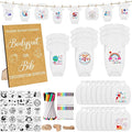 Pydeeirom 151 Pcs Baby Shower Game Decorations Kit with Bibs, Bodysuits, Wooden Sign & Fabric Markers (Classic)