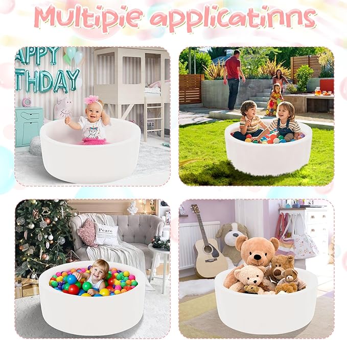 Foam Baby Ball Pit, 35.4"x 11.8" Ball Pits for Toddlers, Soft Round Kiddie Playpen Ball Pool for Kids with Soft Memory Sponge, Gift for Babies Indoor and Outdoor Game,Milk silk fabric‌ white(No Balls)