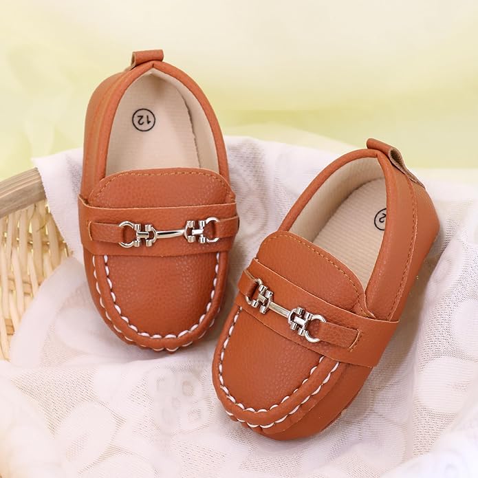 LONSOEN Baby Girls Boys Loafers Prewalker Dress Crib Shoes