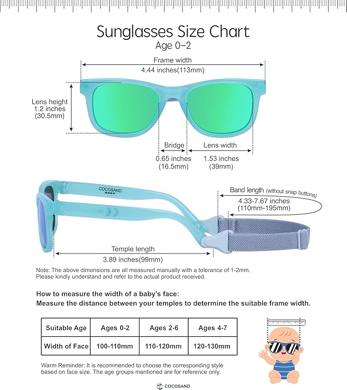 COCOSAND Flexible Baby Sunglasses with Strap Polarized UV Protection for Toddler Infant Newborn Boy Girl Age 0-24 Months