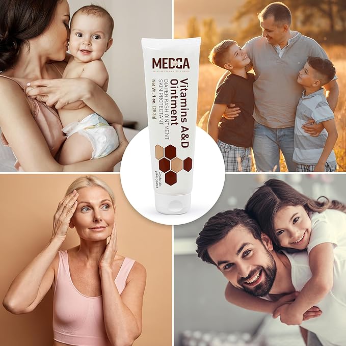 MEDca Vitamin A & D Diaper Rash Ointment- Protectant Cream for Sensitive Baby Skin - Lanolin & Petrolatum Formula, Dry-Cracked Hands/Feet/Face Skin, 1oz Tube, Pack of 6