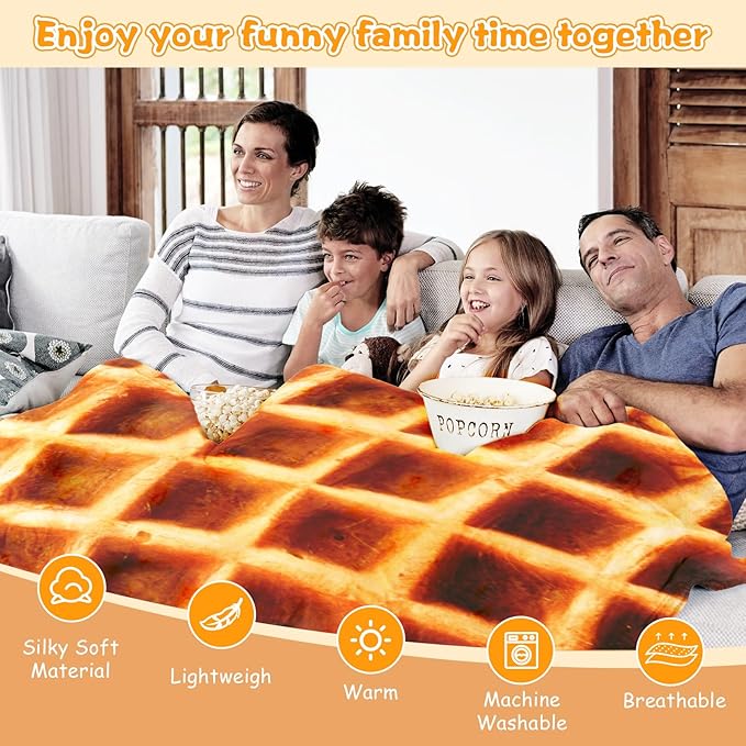 Lhedon Waffle Blanket Adult Size, 71 inch Food Blanket, Birthday Gifts for Women Men, Funny Gifts Round Flannel Blankets for Bed Couch Office Travel