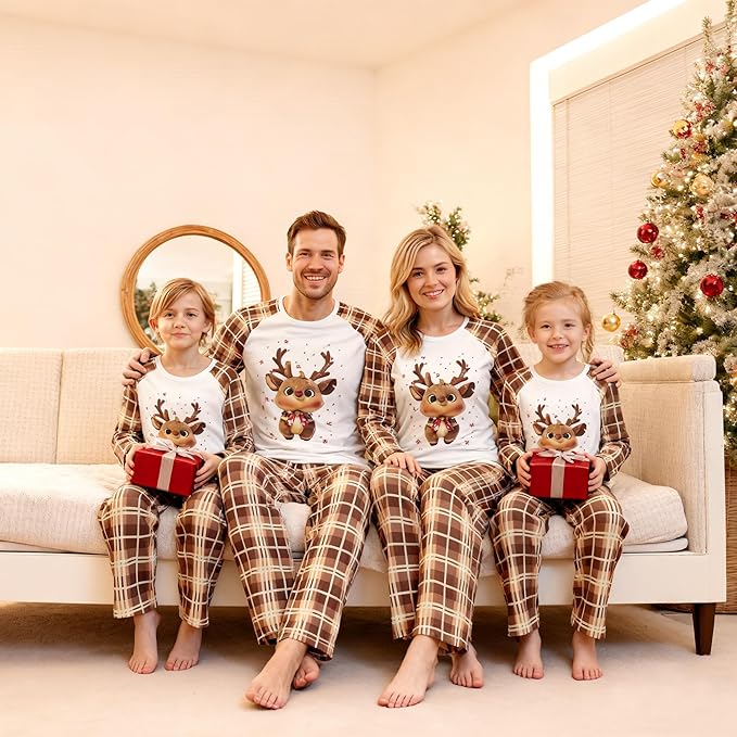 Awoscut Christmas Family Matching Pajamas Christmas Pjs Holiday Nightwear Sleepwear Sets Long Sleeve Pjs