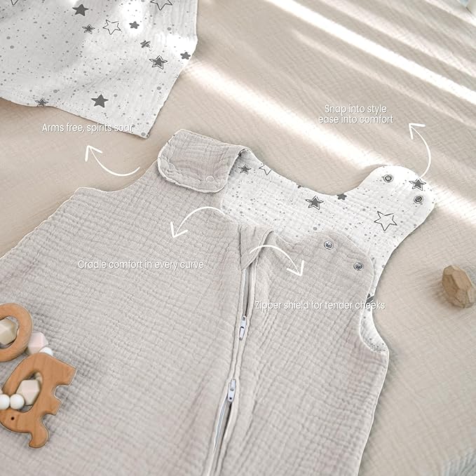 lulumoon Sleep Sack Muslin for Baby: Cotton Wearable Blanket for 9-15 Months - Soft Lightweight Ideal for Nursery Lounge Nighttime Naptime 12-18 Months
