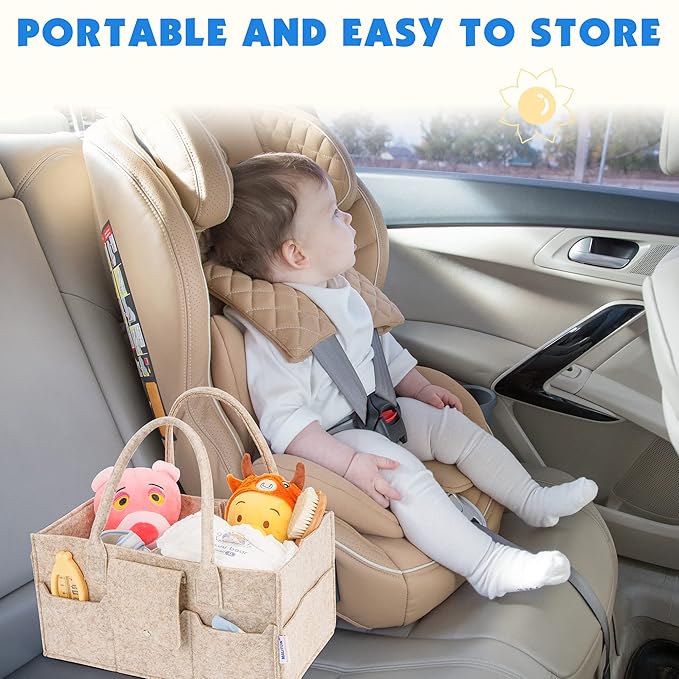 Maliton Baby Diaper Caddy Organizer with Handles, Felt Caddy for Changing Table, Newborn Essentials Bin with Lid