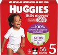 Huggies Size 5 Baby Diapers, Little Movers HuggFit 360° Baby Diapers with 360° Waistband, Size 5 (27+ lbs), 56 Count, Packaging May Vary