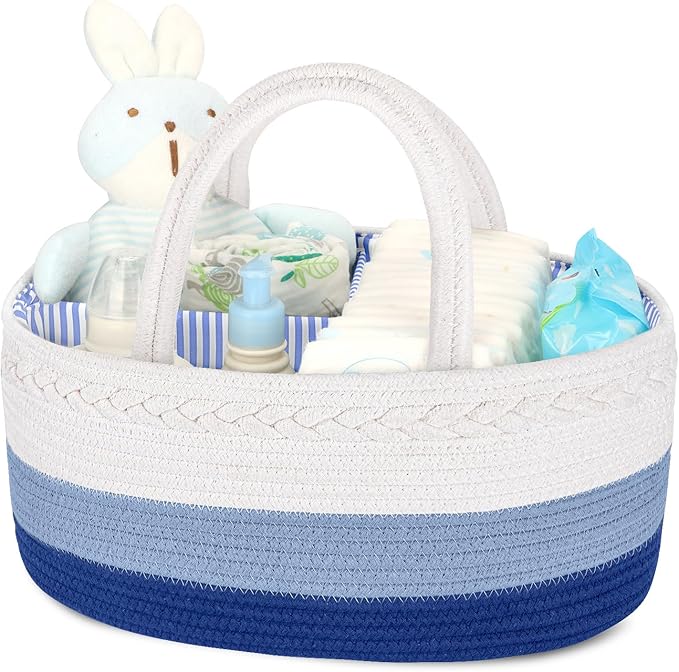 Maliton Baby Diaper Caddy Organizer, Cotton Rope Diaper Caddy Basket, Large Storage Basket for Newborn Boys and Girls, Gift for Baby Shower List, Newborn Essentials