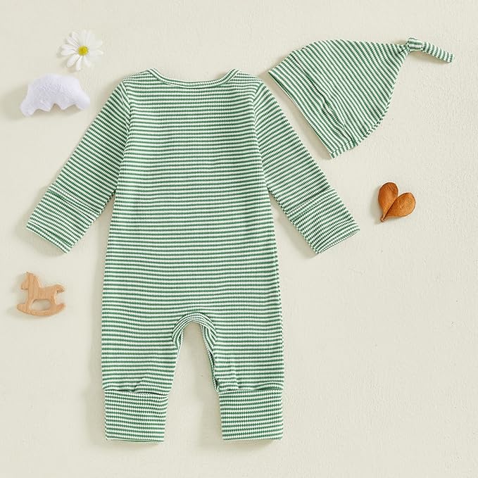 Fernvia Newborn Baby Boy Clothes Letters Print Bodysuit 3 6 9 12 18 Months Long Sleeve Jumpsuit with Hat 2PCS Outfits Set