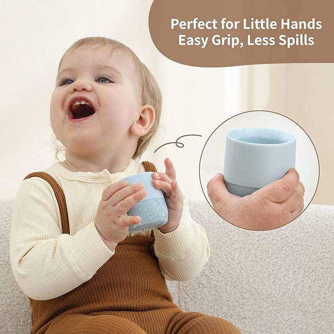 Moonkie Silicone Baby Cups 4 Months+ | Tiny Open Training Cups for Infants with Confetti Sprinkles | Baby-Led Weaning Essential | 2 oz (Ether/Ivory, 2 Pack)