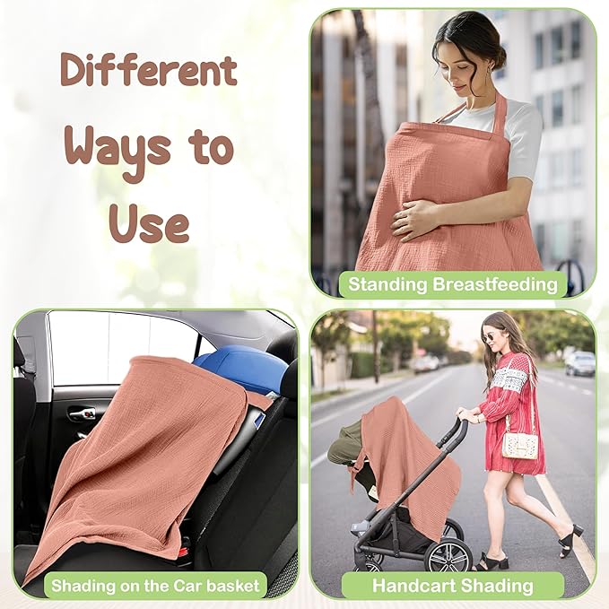 Premium Organic Breathable Muslin Nursing Cover for Breastfeeding - Privacy Breast Feeding Covers for Women - Multi-Use Nursing Cover Up - Soft & Lightweight Breastfeeding Covers (Rust)