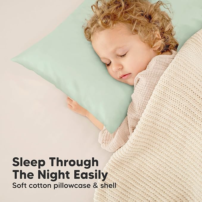 Toddler Pillow with Pillowcase - 13x18 My Little Dreamy Kids Travel Bed Pillows for Sleeping, Organic Cotton Small Pillowcase, Soft & Breathable, Machine Washable, Toddlers 2-5 years old(Jungle Green)