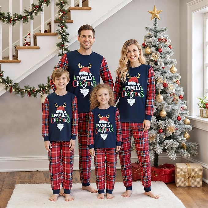 Awoscut Christmas Family Matching Pajamas Christmas Pjs Holiday Nightwear Sleepwear Sets Long Sleeve Pjs
