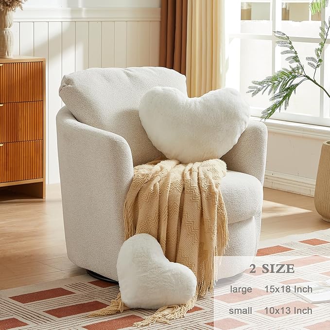 EastTree Heart Pillows, White Heart Shaped Pillows, Love Throw Pillows Gifts, Ultra Soft Faux Rabbit Fur Small Cute Pillows, Women Girls Kid Room Decor 10x13 Inch