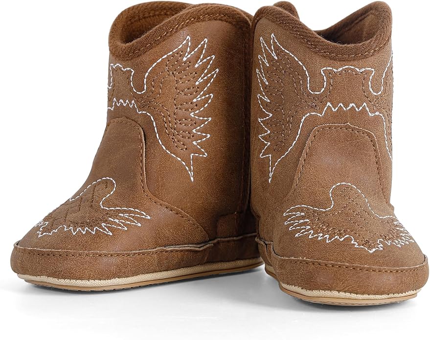 MK MATT KEELY Leather Western Boots Cowboy Bootie Soft Sole Non-Slip Crib Shoes for Baby Infant Toddler Girls Boys Newborn