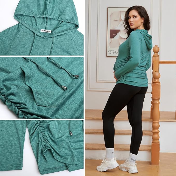 GINKANA Maternity Hoodie Long Sleeves Shirts Casual Maternity Top Pregnancy Sweatshirt Casual Clothes