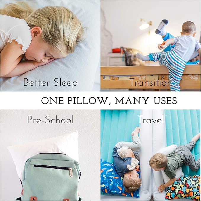 Little Sleepy Head Toddler Pillow with Pillowcase 13x18 - Kids Pillow for Sleeping - Toddler Pillow - Better Neck Support Ergonomic Pillow and Toddler Pillowcase - Best Pillows for Kids (Safari)
