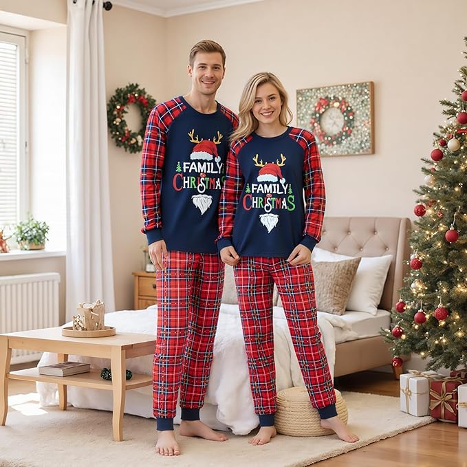Awoscut Christmas Family Matching Pajamas Christmas Pjs Holiday Nightwear Sleepwear Sets Long Sleeve Pjs