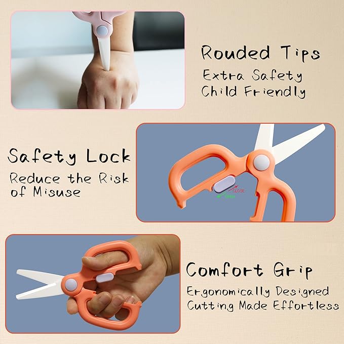 Ceramic Baby Food Scissors Kids with Travel Case, Toddler Scissors with Safety Lock, Ideal for Pizza, Meats, Noodles, Vegetables, and Fruits (A/B)