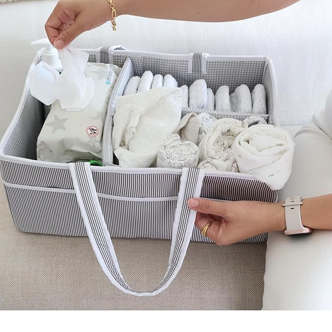 Lily Miles Baby Diaper Caddy - Organizer Tote Bag for Infant Boy or Girl - Baby Shower Basket - Nursery Must Haves - Registry Favorites - Newborn Caddie Car - Gray/Gray, Extra Large