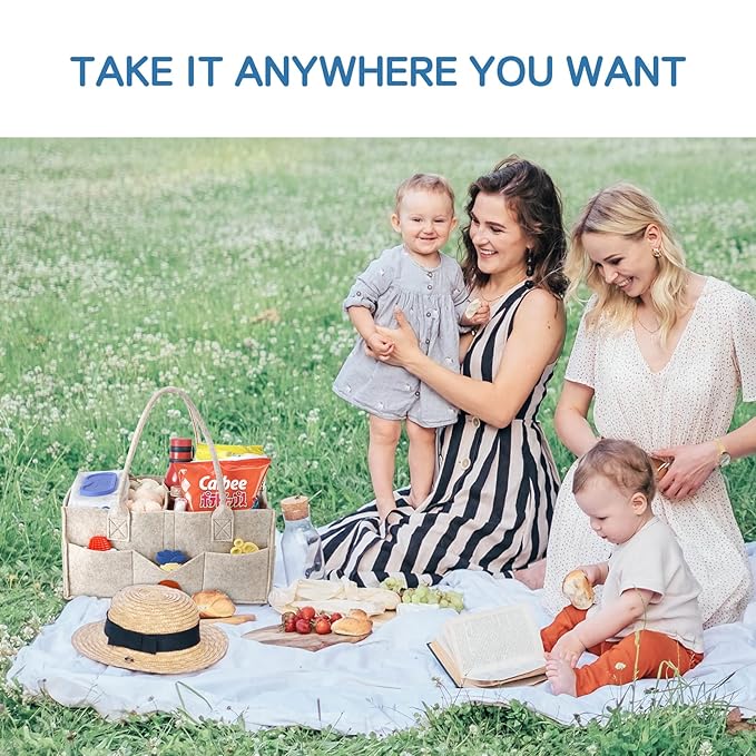 Maliton Baby Diaper Caddy Organizer for Changing Table, Nursery Storage Bin Basket with Handle, Felt Diaper Organizer Suitable for Indoor Outdoor (Khaki)