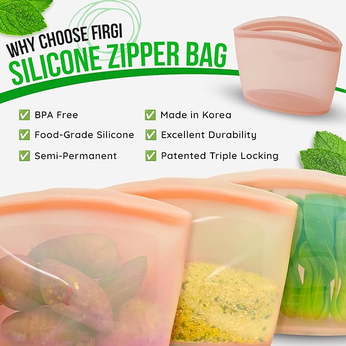 Premium Platinum Silicone Reusable Food Storage Bag 10.6 Cup (84 fl oz), Airtight Zip Lock Bags for Food, BPA-Free Silicone Freezer Bags, Microwave Safe Sous Vide Container, Yellow