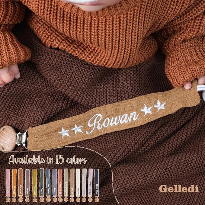 Personalized Bohemian Pacifier Clip Embroidered with Name is The Perfect Newborn Gift Made from eco-Friendly Bamboo!（Sea Green）