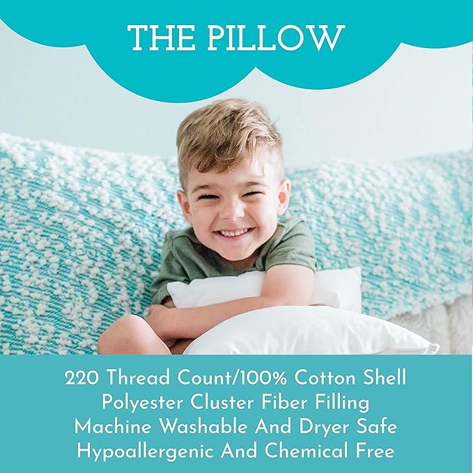 Little Sleepy Head Toddler Pillow with Pillowcase 13x18 - Kids Pillow for Sleeping - Better Neck Support Ergonomic Pillow and Toddler Pillowcase - Best Pillows for Kids (Dinosaurs Blue)