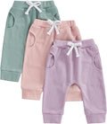 Sejardin Toddler Baby Boy Girl Pants 3 Pack Solid Color Elastic Waist Jogger Sweatpants Newborn Infant Casual Bottoms