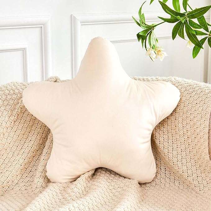 Beige Star Throw Pillow, Cute Star Pillow Room Decor, Soft 19.6" Star Shaped Decorative Throw Pillow for Bedroom, Star Plush Floor Cushions Pillows