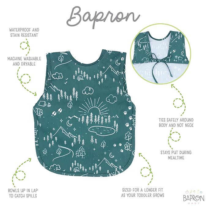 BapronBaby Pine Forest Bapron - No Neck Tie Safer Bib for Baby & Toddler - Soft Waterproof Stain Resistant - Machine Washable - Sz Baby/Toddler 6m-3T