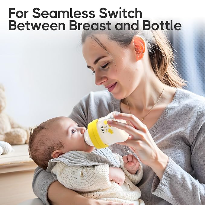YOHKOH Glass Baby Bottles with Slow Flow Nipple, Newborn Anti-Colic Baby Bottles for 0+ Months, Wide Neck Feeding Bottle, Clear (Yellow, 2.7oz (Pack of 2))