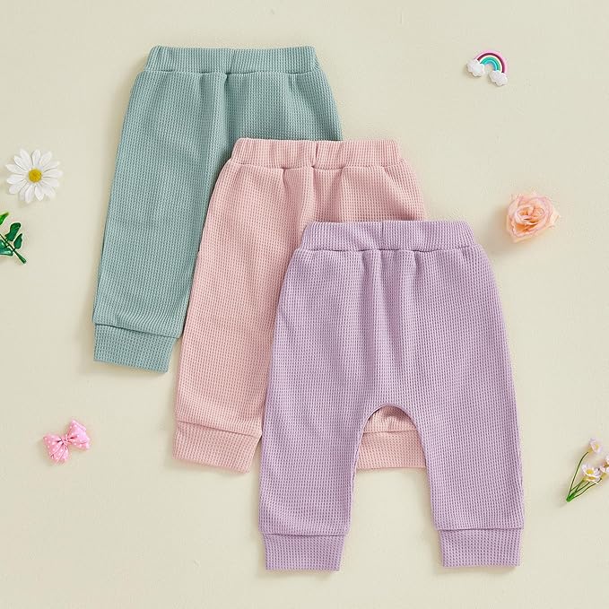Sejardin Toddler Baby Boy Girl Pants 3 Pack Solid Color Elastic Waist Jogger Sweatpants Newborn Infant Casual Bottoms