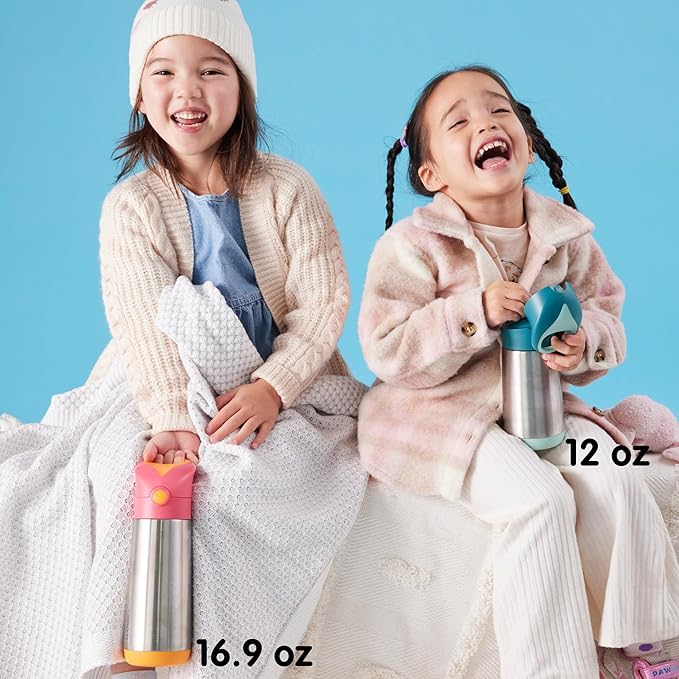 b.box 12 oz Insulated Water Bottle: Keeps Drinks Cold up to 8 Hours, Warm up to 6 Hours. Triple Wall Stainless Steel Kids Water Bottle w/Free Flow Silicone Straw Top. Leakproof & Dishwasher Safe