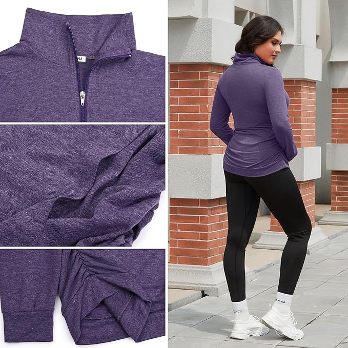 GINKANA Maternity Women's Long Sleeve Shirt Half Zipper Lapel Lightweight Casual Maternity Pullover with Pockets