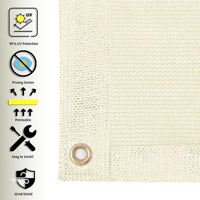 SUNNY GUARD Shade Cloth Custom Size 17x21 FT Sun Shade Screen Fabric Shade Cover Tarp with Grommets for Pergola Backyard Garden, Butter Cream(We Customized)