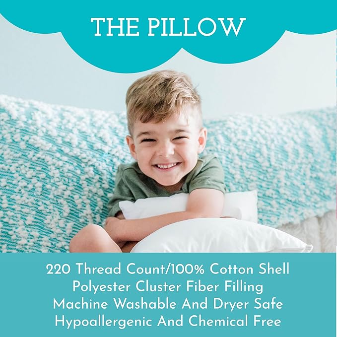 Little Sleepy Head Toddler Pillow with Pillowcase 13x18 - Kids Pillow for Sleeping - Better Neck Support Ergonomic Pillow and Toddler Pillowcase - Best Pillows for Kids (Chevron Teal)
