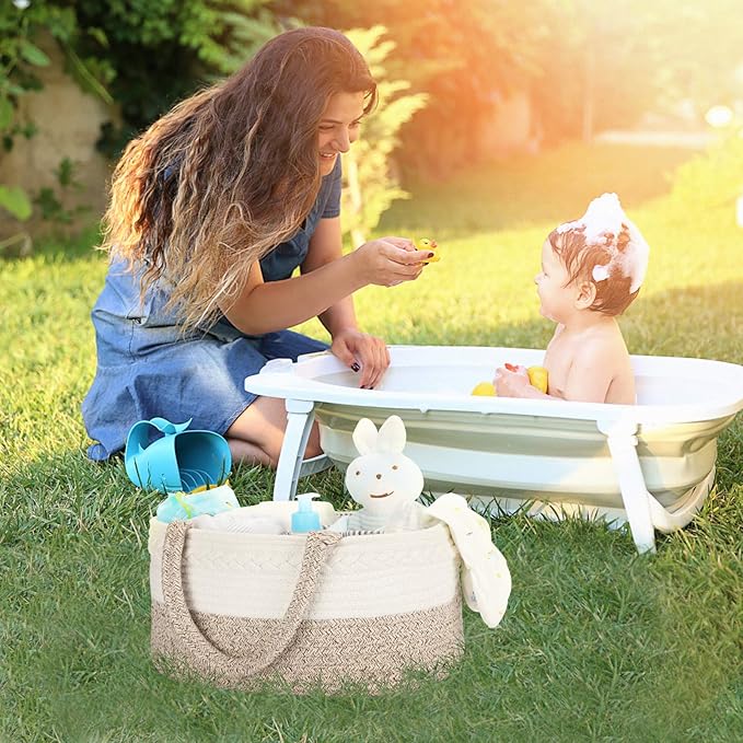 Maliton Baby Diaper Caddy Organizer, X-Large Cotton Rope, Rustic Style, Portable, 3 Compartments, A-Brown