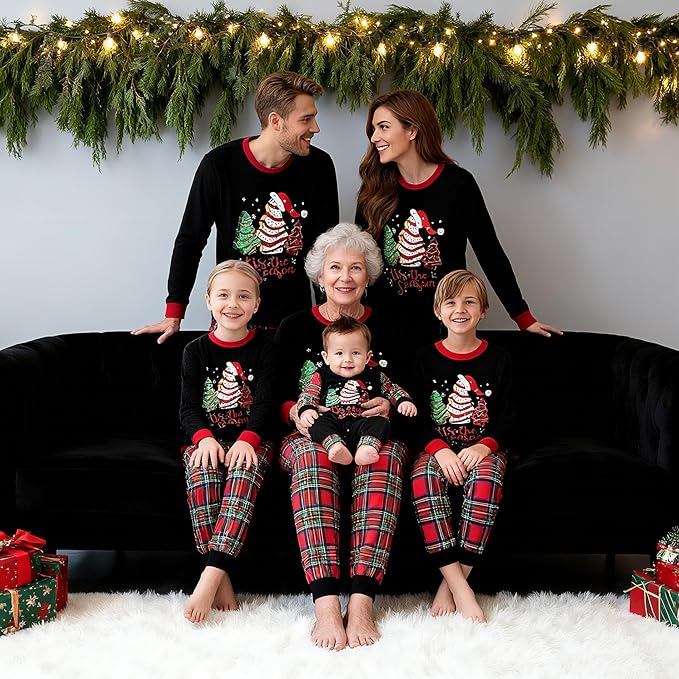 Awoscut Christmas Family Matching Pajamas Christmas Pjs Holiday Nightwear Sleepwear Sets Long Sleeve Pjs