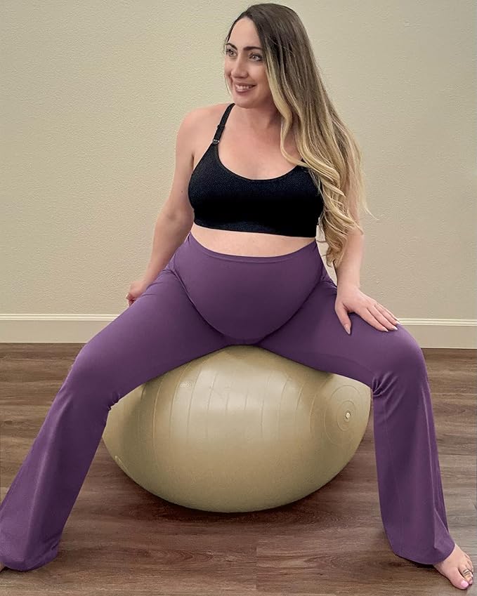 G4Free BareFeel Maternity Flare Leggings with Pockets Over The Belly Stretchy Casual Lounge Pregnancy Dress Pants for Work