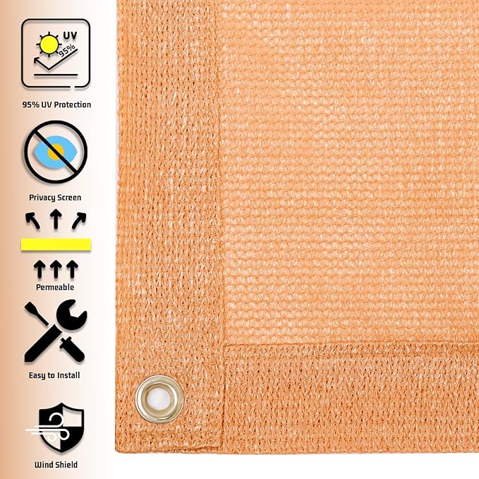 SUNNY GUARD Shade Cloth Custom Size 4x19 FT Sun Shade Screen Fabric Shade Cover Tarp with Grommets for Pergola Backyard Garden, Peach Fuzz(We Customized)