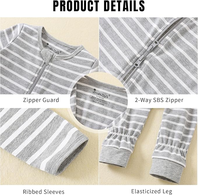 Jimonda Baby Sleeper Rompers,Unisex Boys Girls Zip-Front Pajamas One-Piece Footless Outfit 0-24 Months (Pack of 2