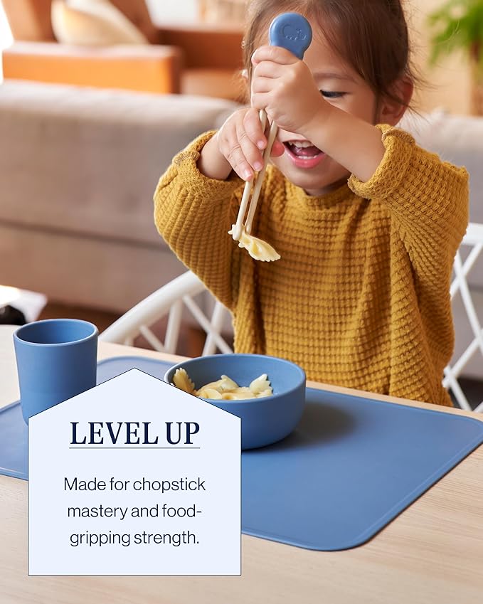 Lalo Chopsticks For Kids - Set of 2 Training Chopsticks Made of Silicone and Eco-Friendly Wheat Straw PP - Ages: 2 Years And Up - Easy to Clean & Dishwasher Safe - Sage