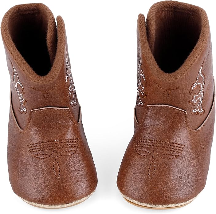 MK MATT KEELY Leather Western Boots Cowboy Bootie Soft Sole Non-Slip Crib Shoes for Baby Infant Toddler Girls Boys Newborn